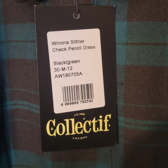 Collectif Winona Short Sleeve Slither Check Pencil Dress Medium - Picture 5 of 8